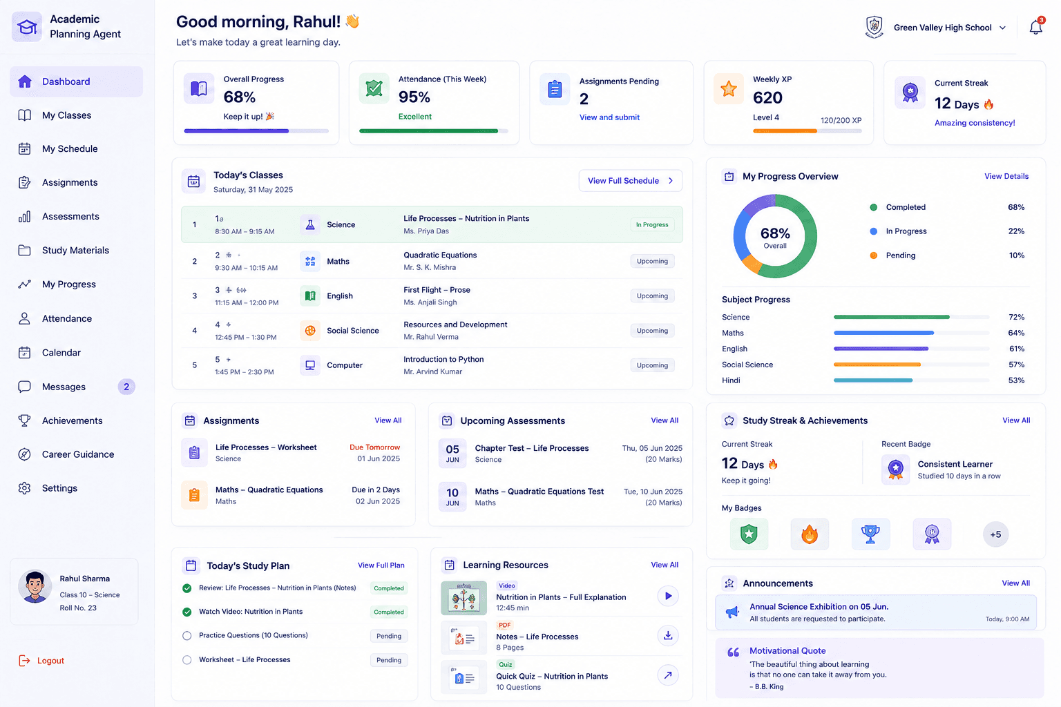 Student dashboard preview