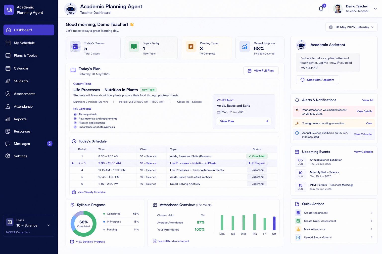 Teacher dashboard preview